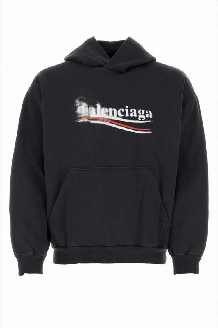 Balenciaga Relaxed Fit Black Hoodie With Graphic Detail
