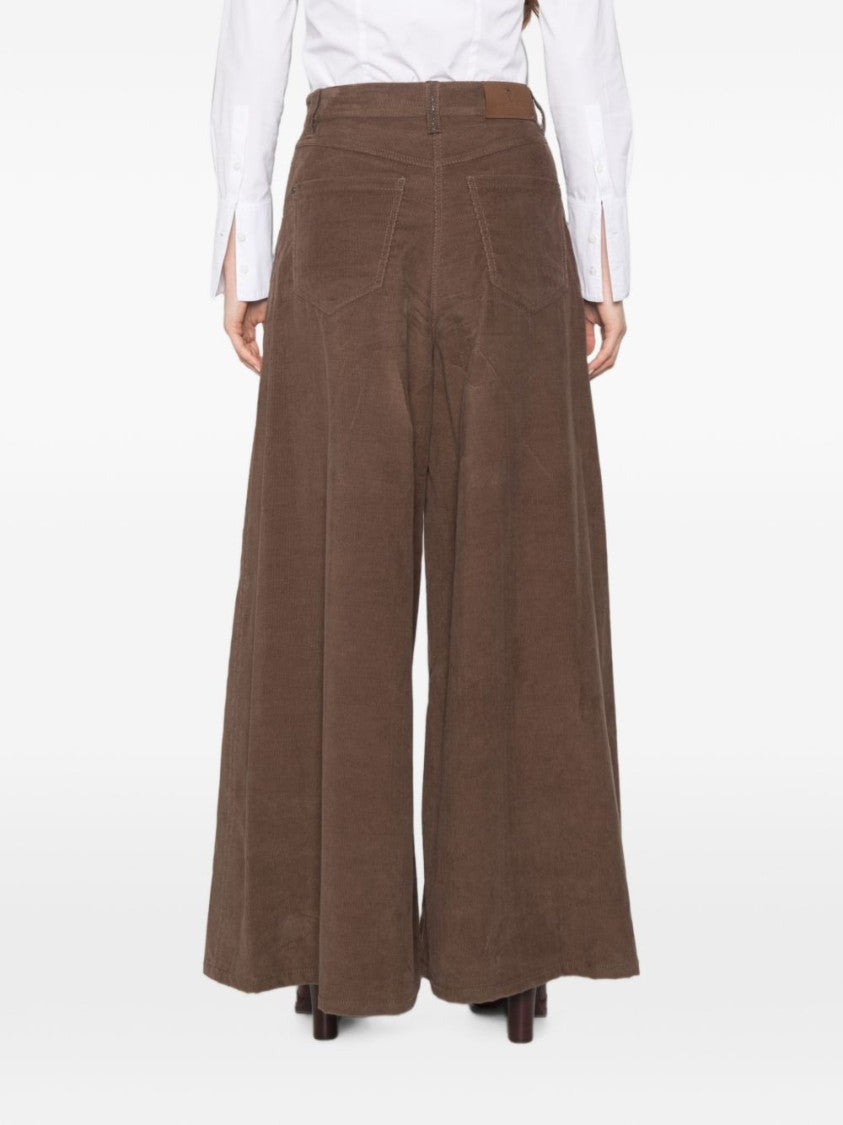 Brunello Cucinelli Corduroy High Waist Wide-Leg Pants