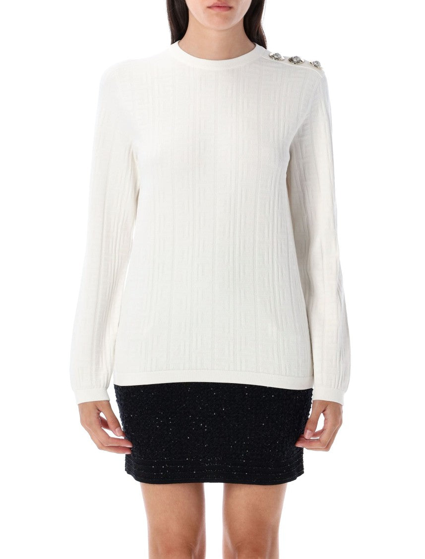Balmain Ls 3 Btn Monogram Knit Top