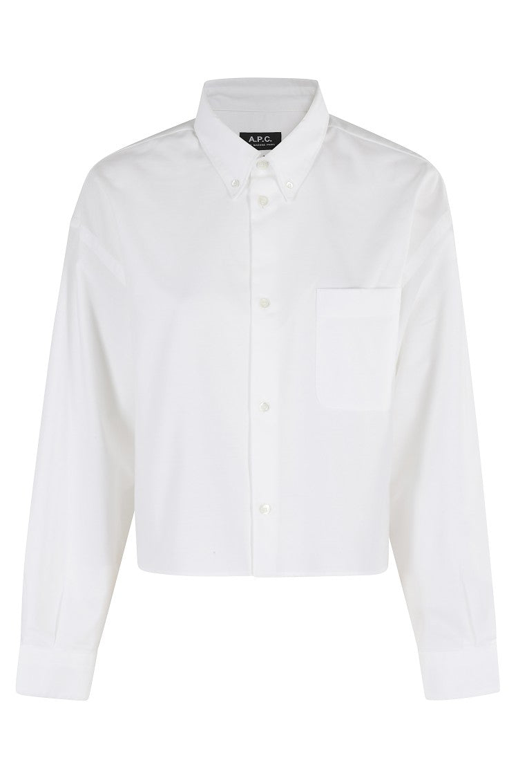 A.P.C. Cropped White Button-Down Shirt With Logo Accent
