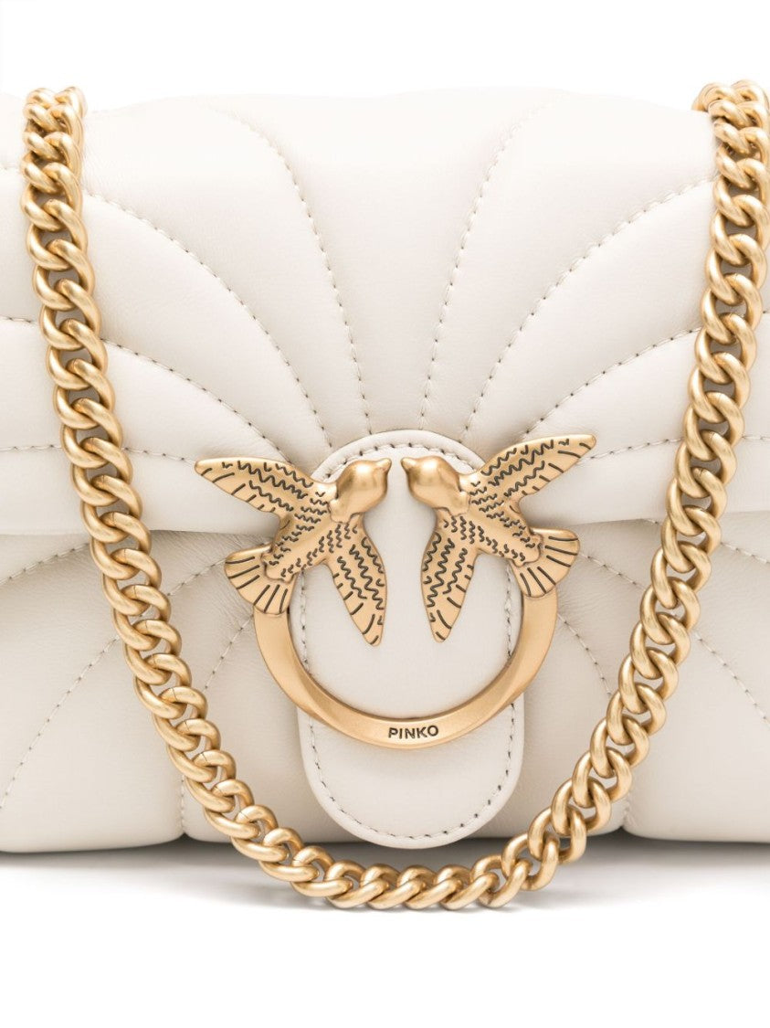 Pinko Quilted Shoulder Bag With Circular Clasp And Chain Strap
