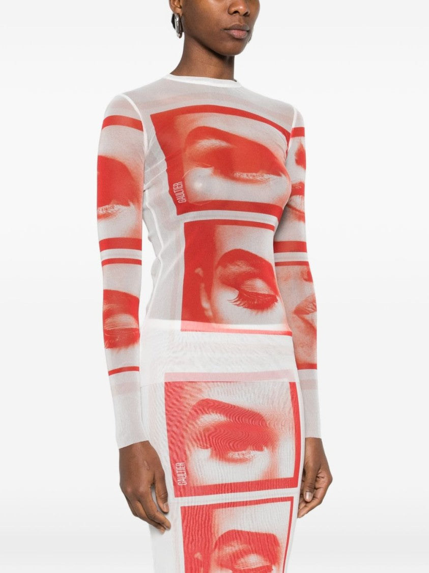 Jean Paul Gaultier Sheer Long-Sleeve Top With Bold Graphic Prints