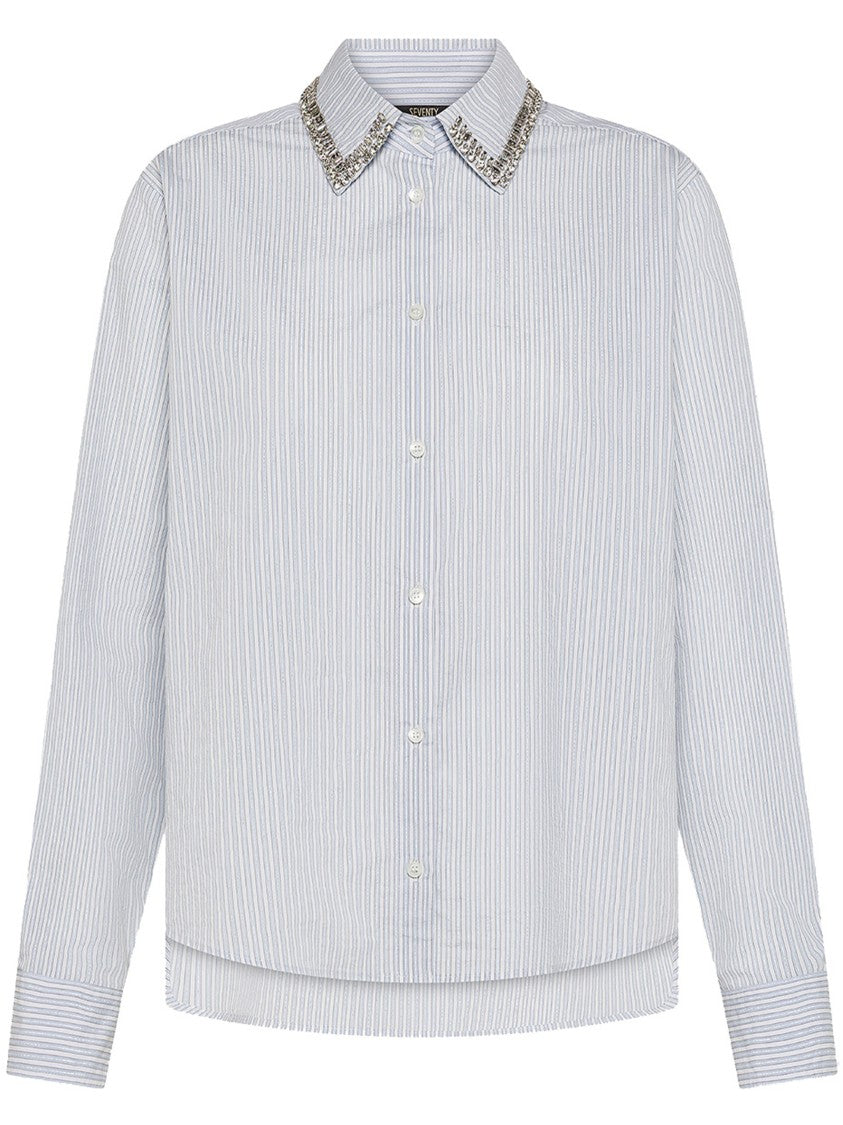 Seventy Venezia White Pinstripe Embellished Collar Shirt