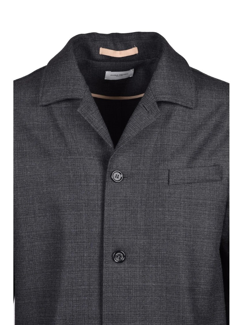 Paolo Pecora Grey Structured Polyester-Blend Shirt Jacket