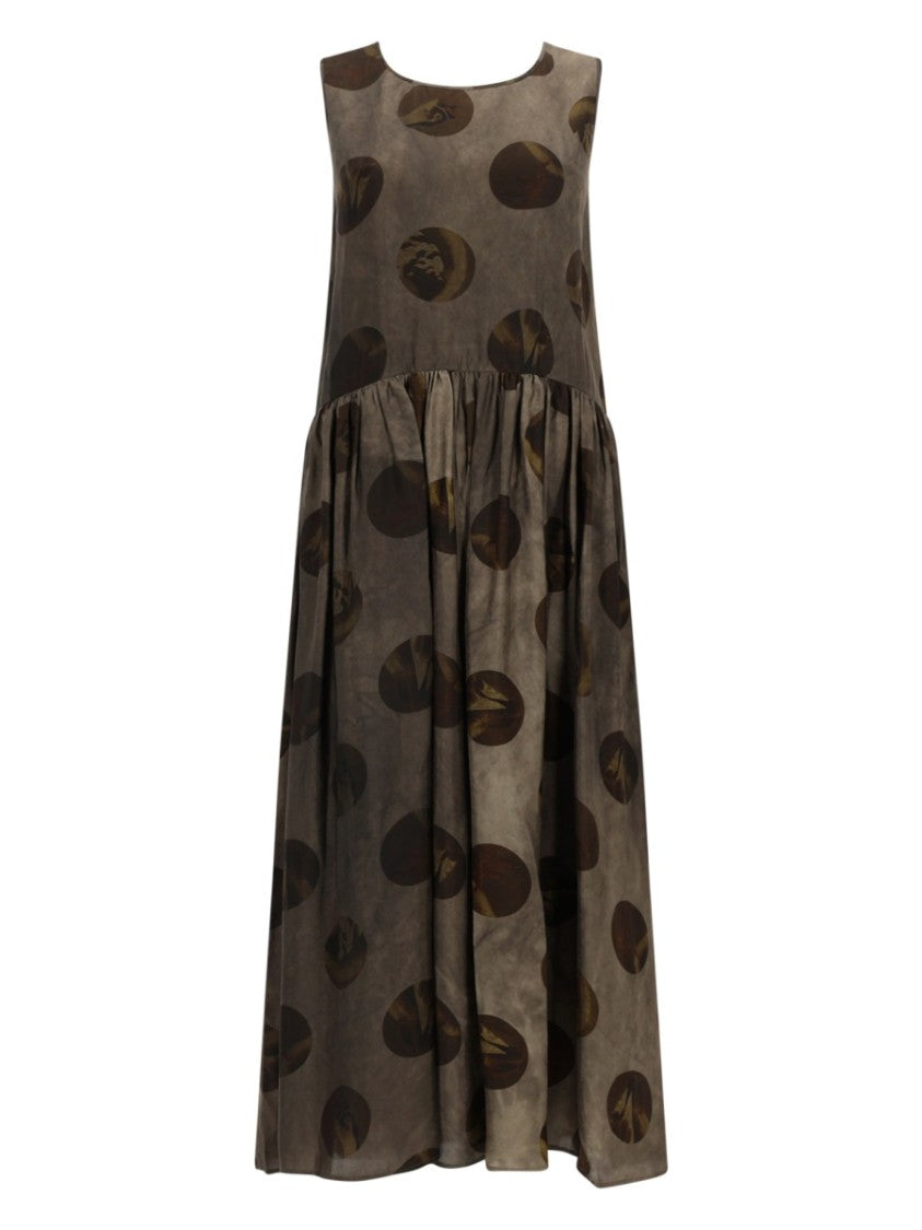 Uma Wang Brown Adral Abstract Circular Viscose-Cupro Midi Dress