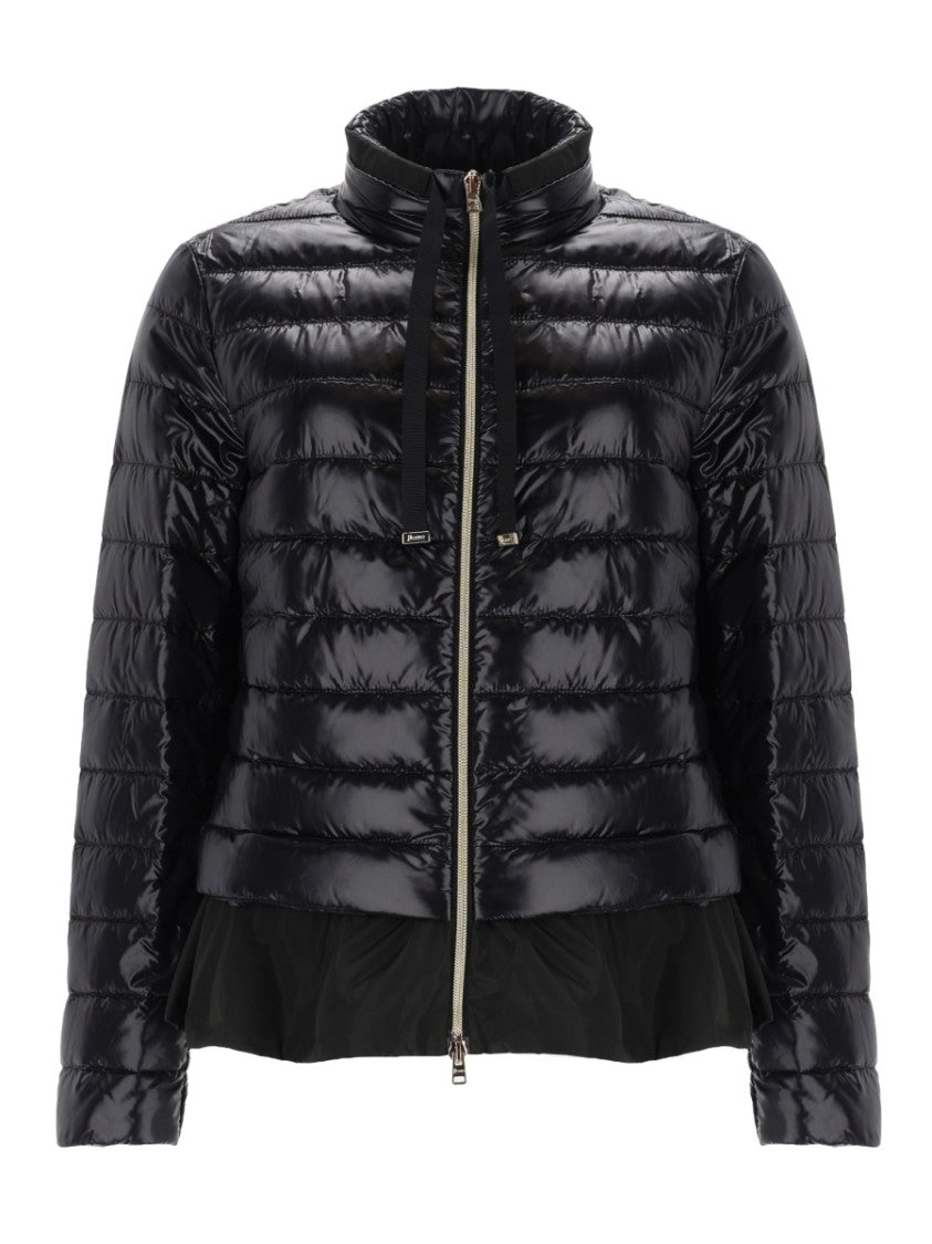 Herno Neutrals Shiny Ruffled Hem Polyamide Down Jacket