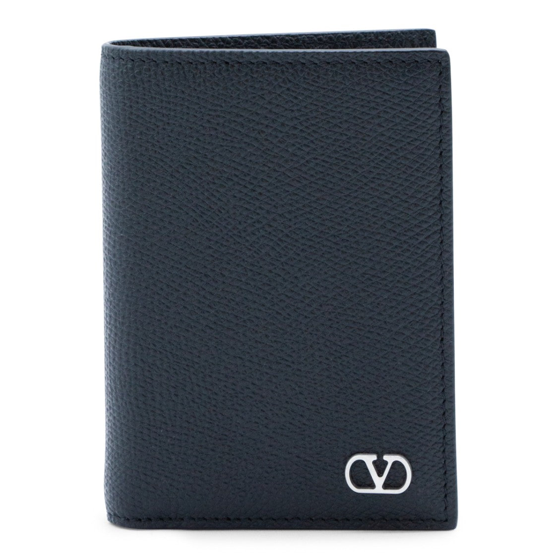 Valentino Garavani Textured Black Wallet With Silver-Tone Logo Emblem
