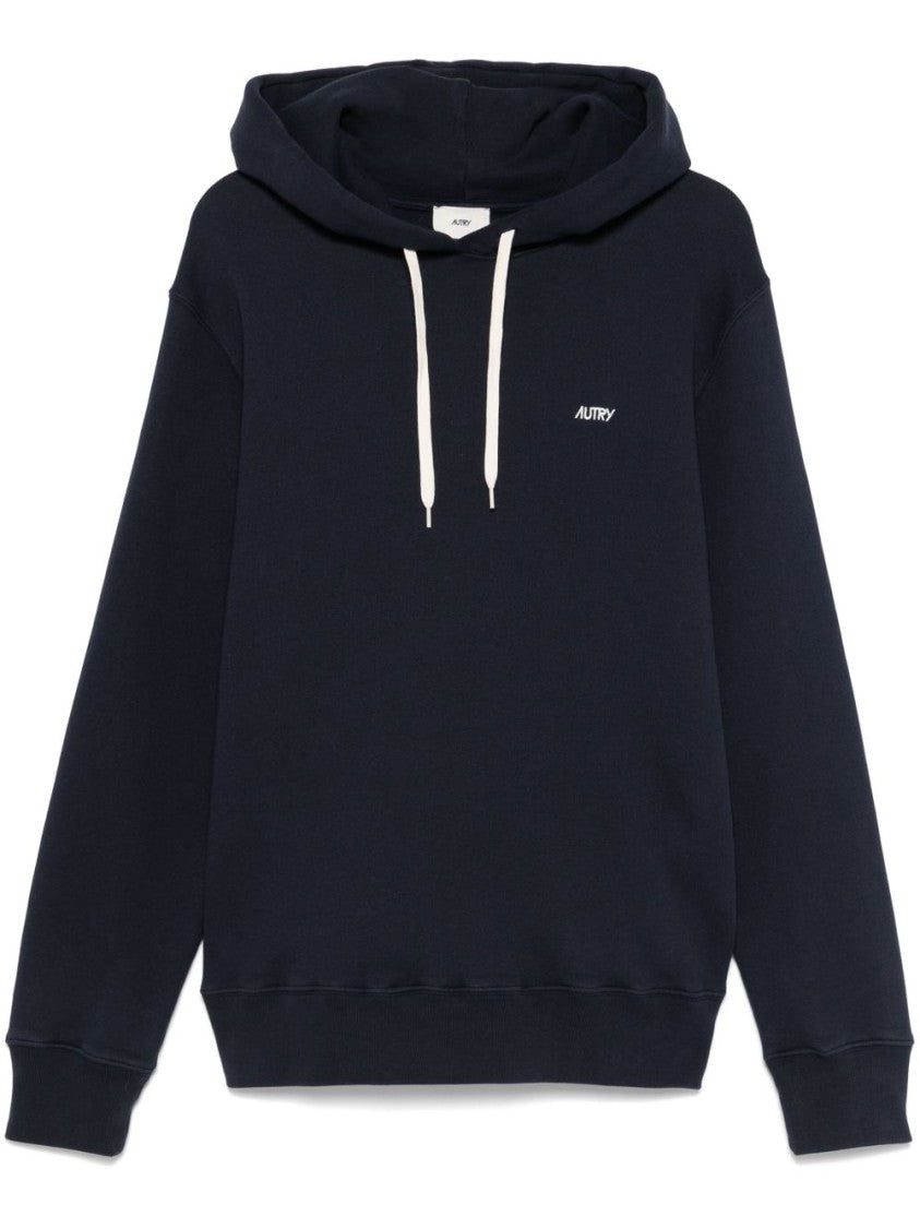 Autry Deep Blue Relaxed-Fit Cotton Hoodie With Drawstring Hood