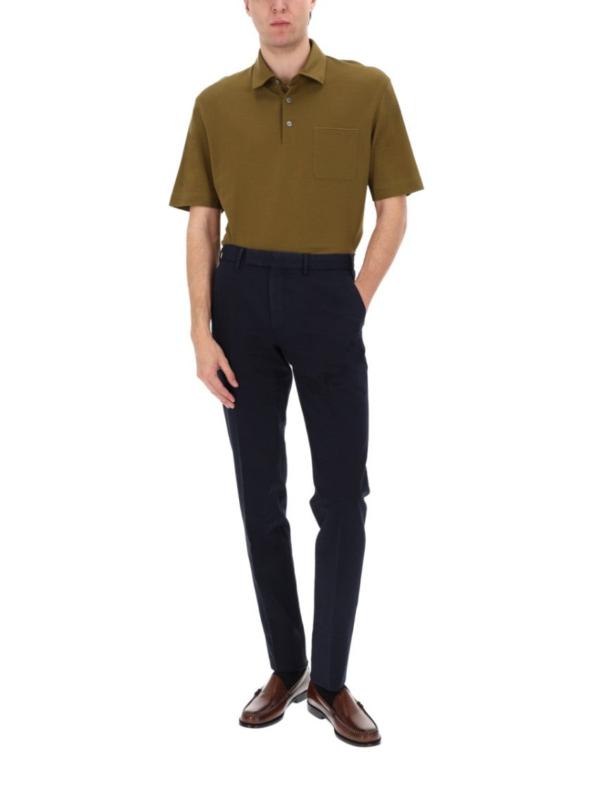 Zegna Navy Cotton-Linen Flat Front Tailored Pants