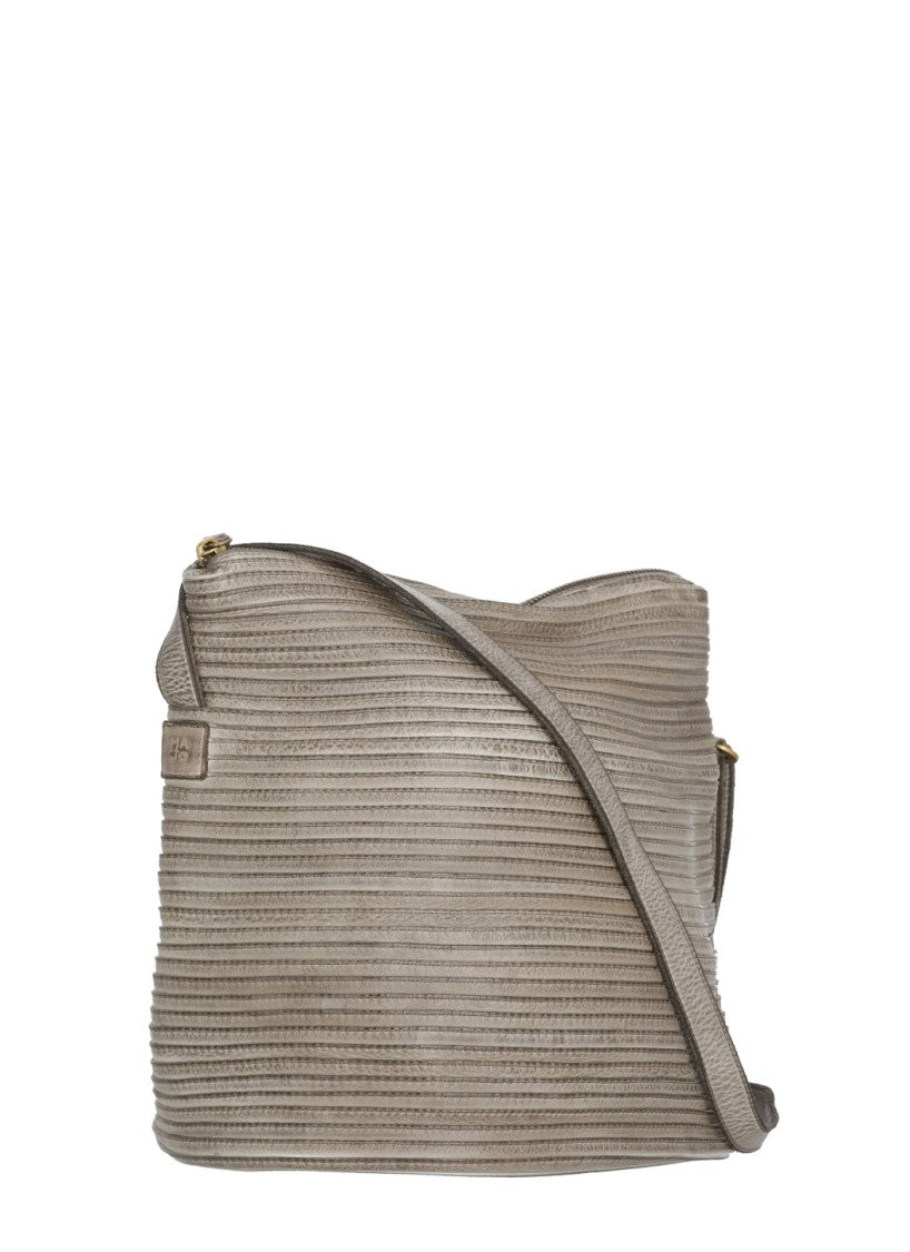 Majo Majo Grey Leather Shoulder Bag With Textured Ribbed Finish