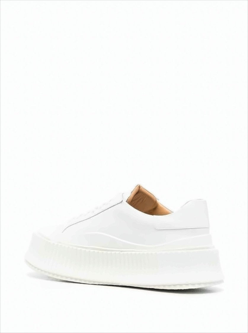 Jil Sander Minimalist Calfskin Leather Sneakers With Textured Rubber Sole