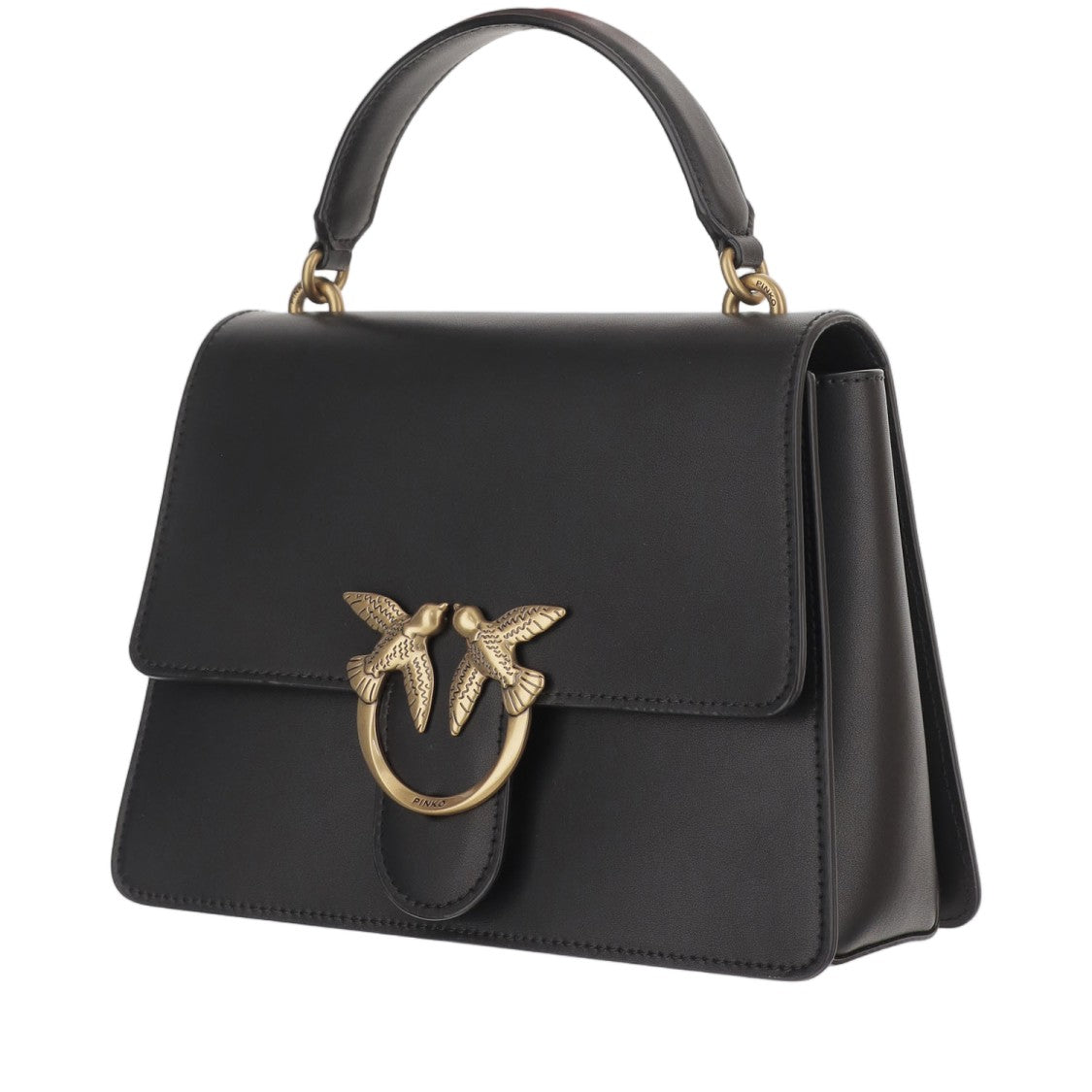 Pinko Black Love Birds Buckle Leather Shoulder Bag
