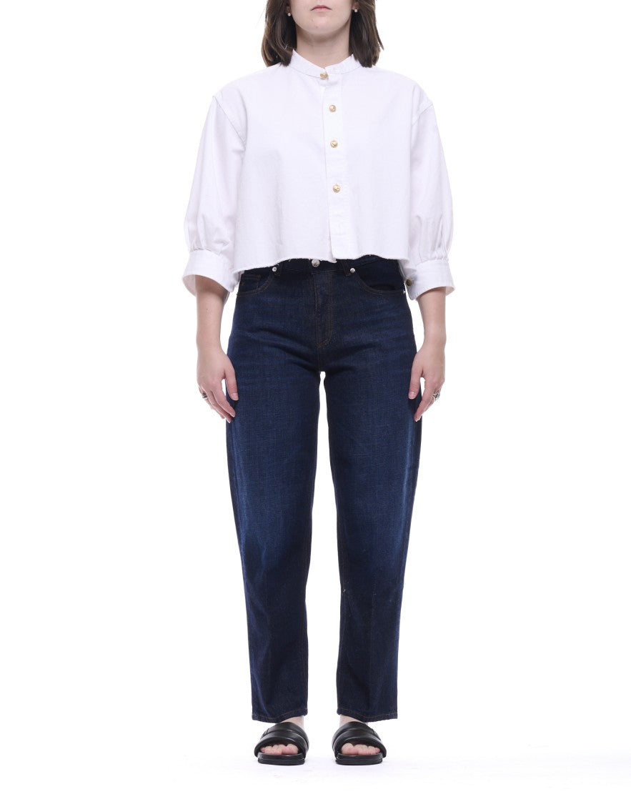 Cellar Door White Loren Cropped Cotton Shirt
