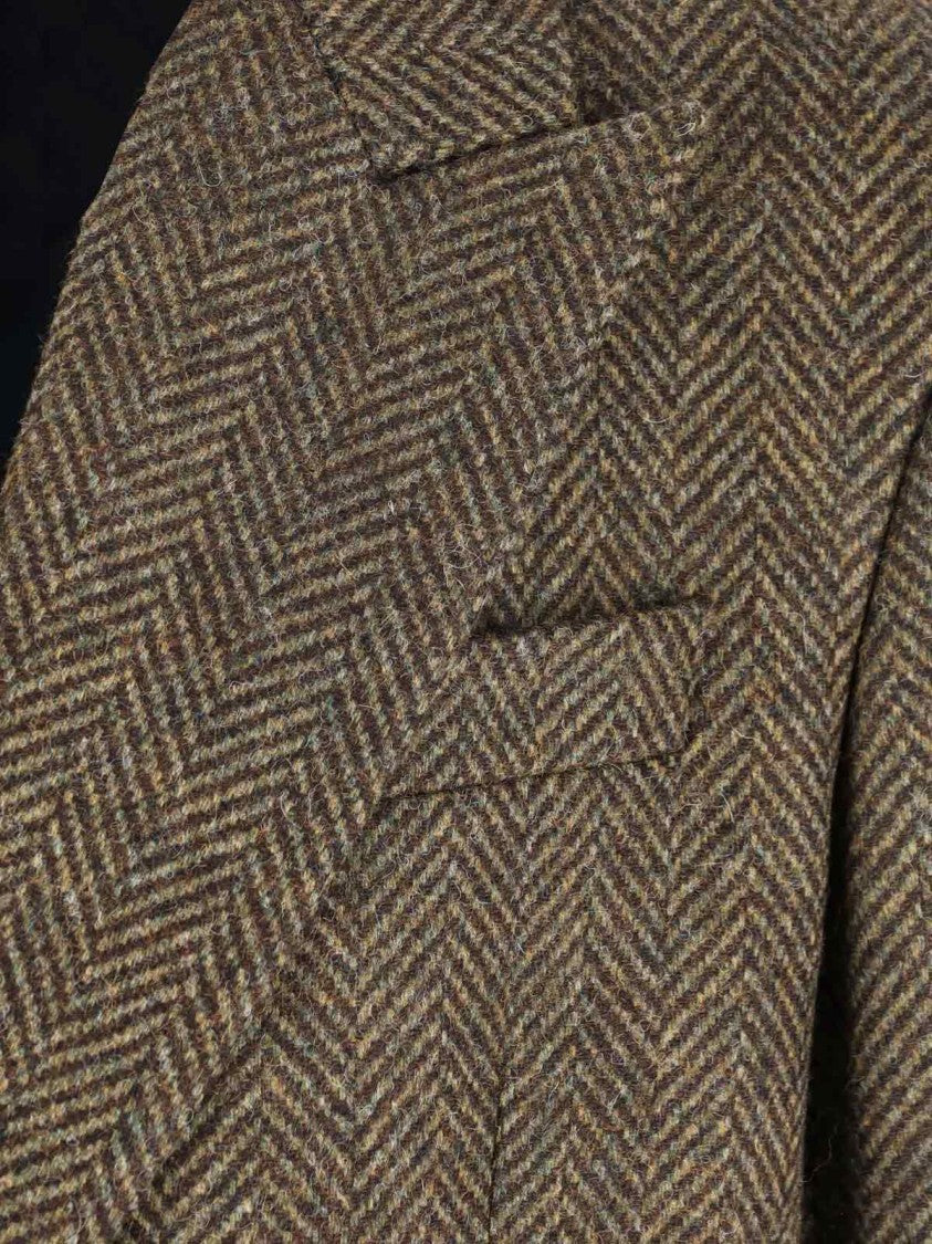Sunflower Double-Breasted Coat – Green/Herringbone
