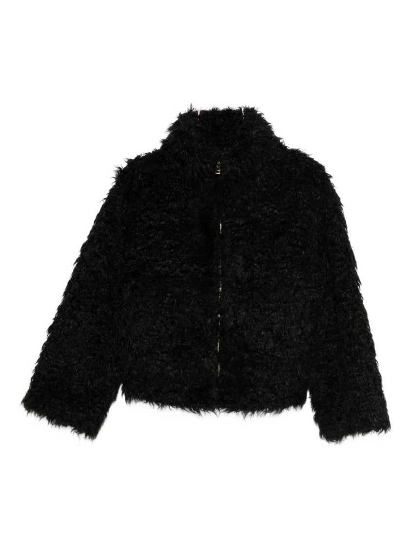 Semi Couture Cropped Jacket With Plush Textured Fabric