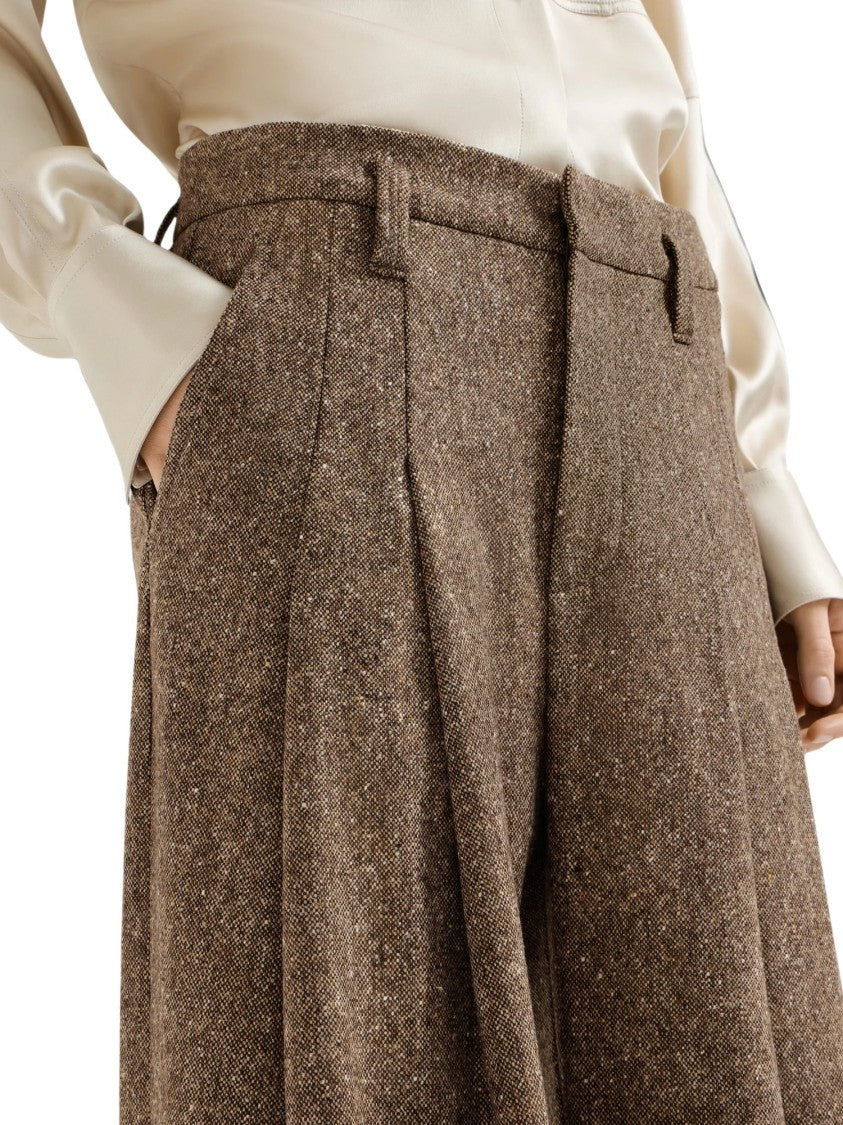 Brunello Cucinelli High-Waisted Wide-Leg Trousers With Textured Tweed Finish