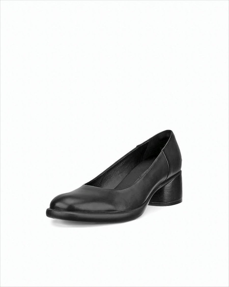 Ecco Refined Black Leather Pumps With Cylindrical Heel
