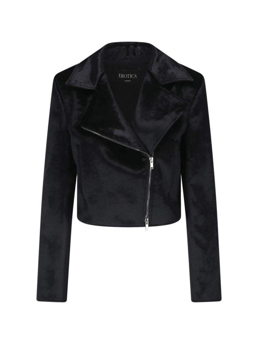 Dondup Black Velvet Double Zip Biker Jacket