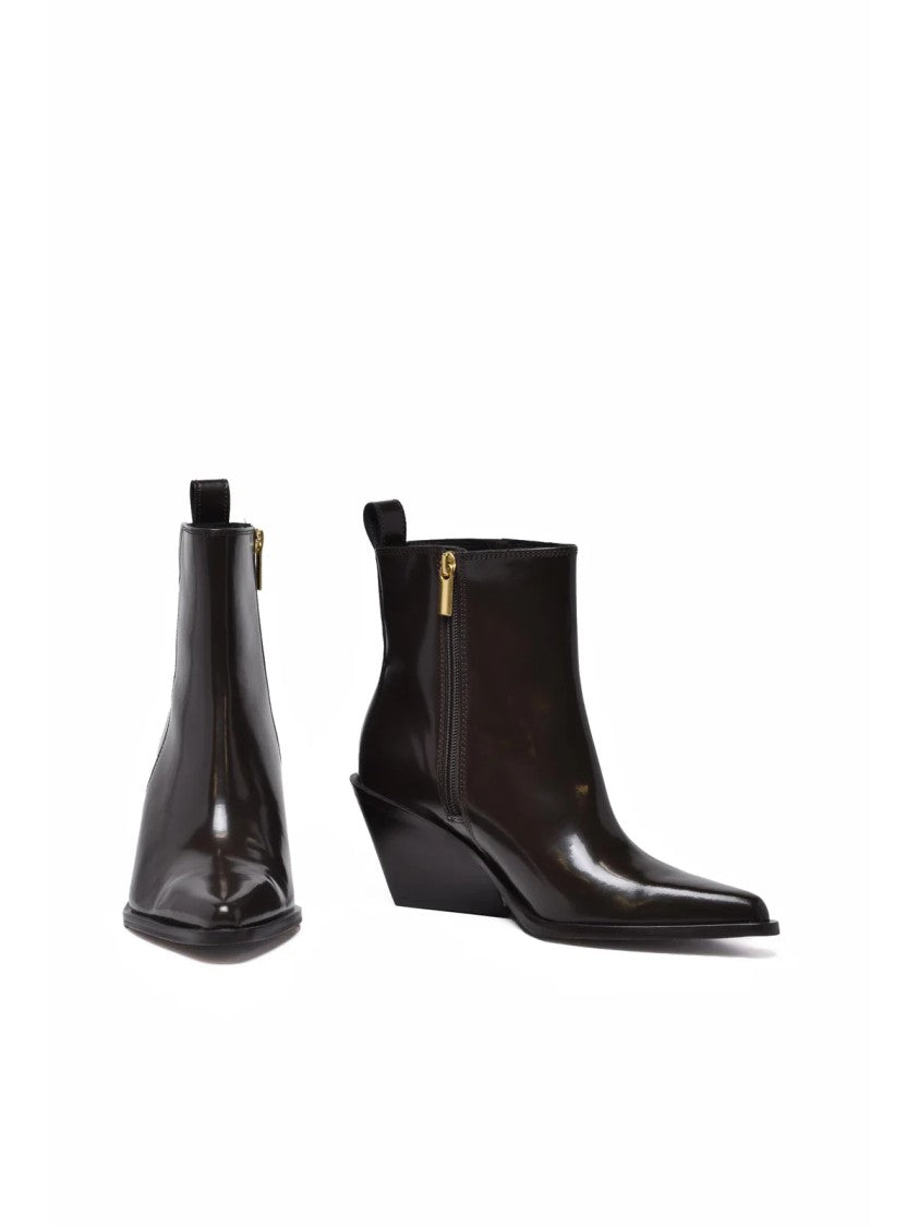 Marella Brown Leather Wedge Ankle Boots