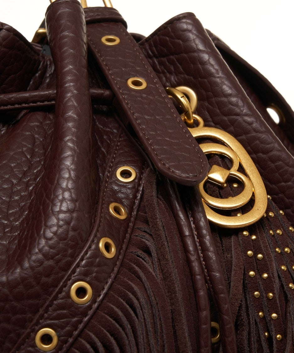 La Carrie Hammered Leather Bucket Bag With Fringes