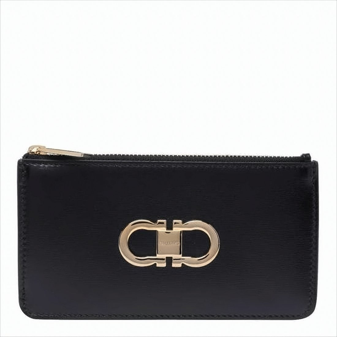 Ferragamo Rectangular Black Calf Leather Wallet With Gancini Logo