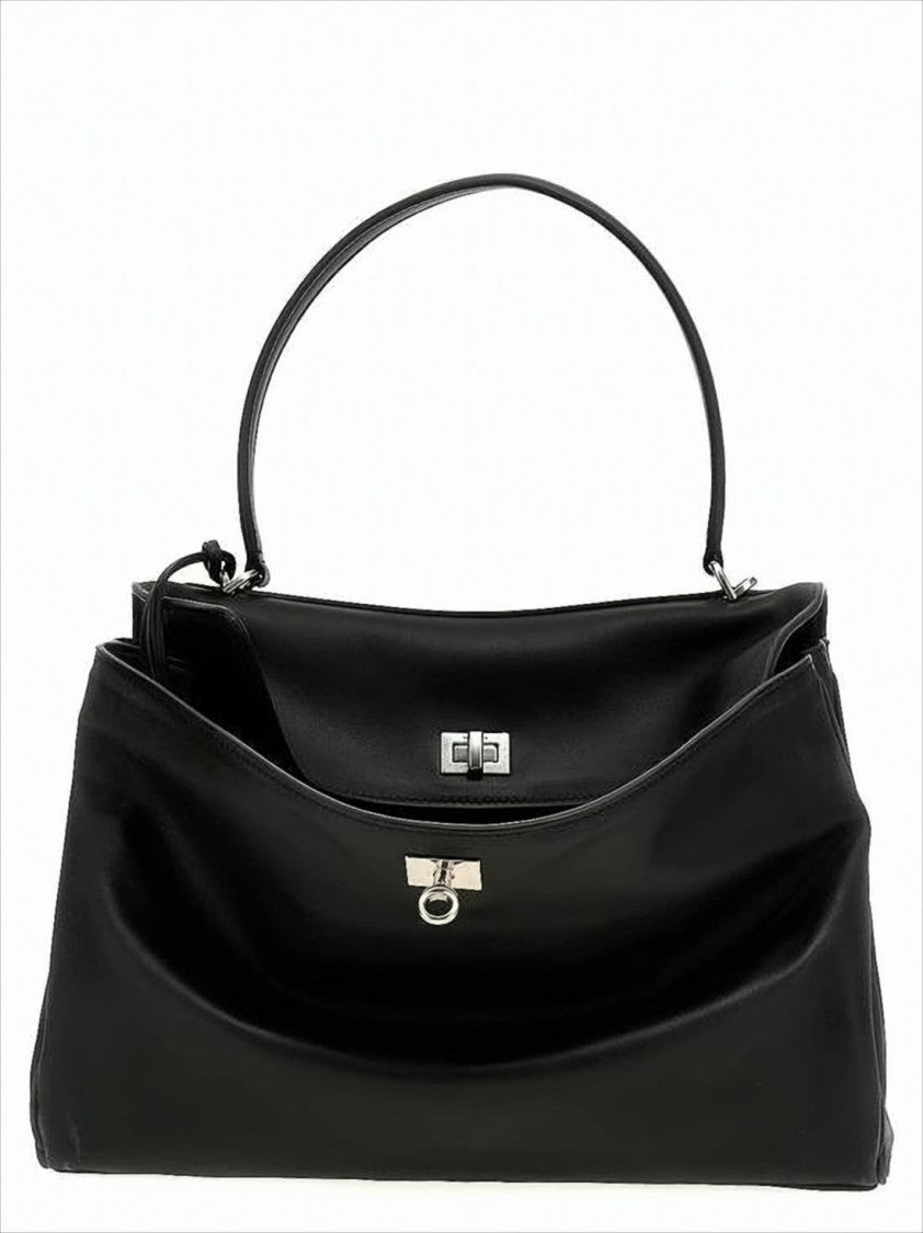 Balenciaga Structured Calf Leather Tote Bag With Silver-Tone Turn-Lock Closure
