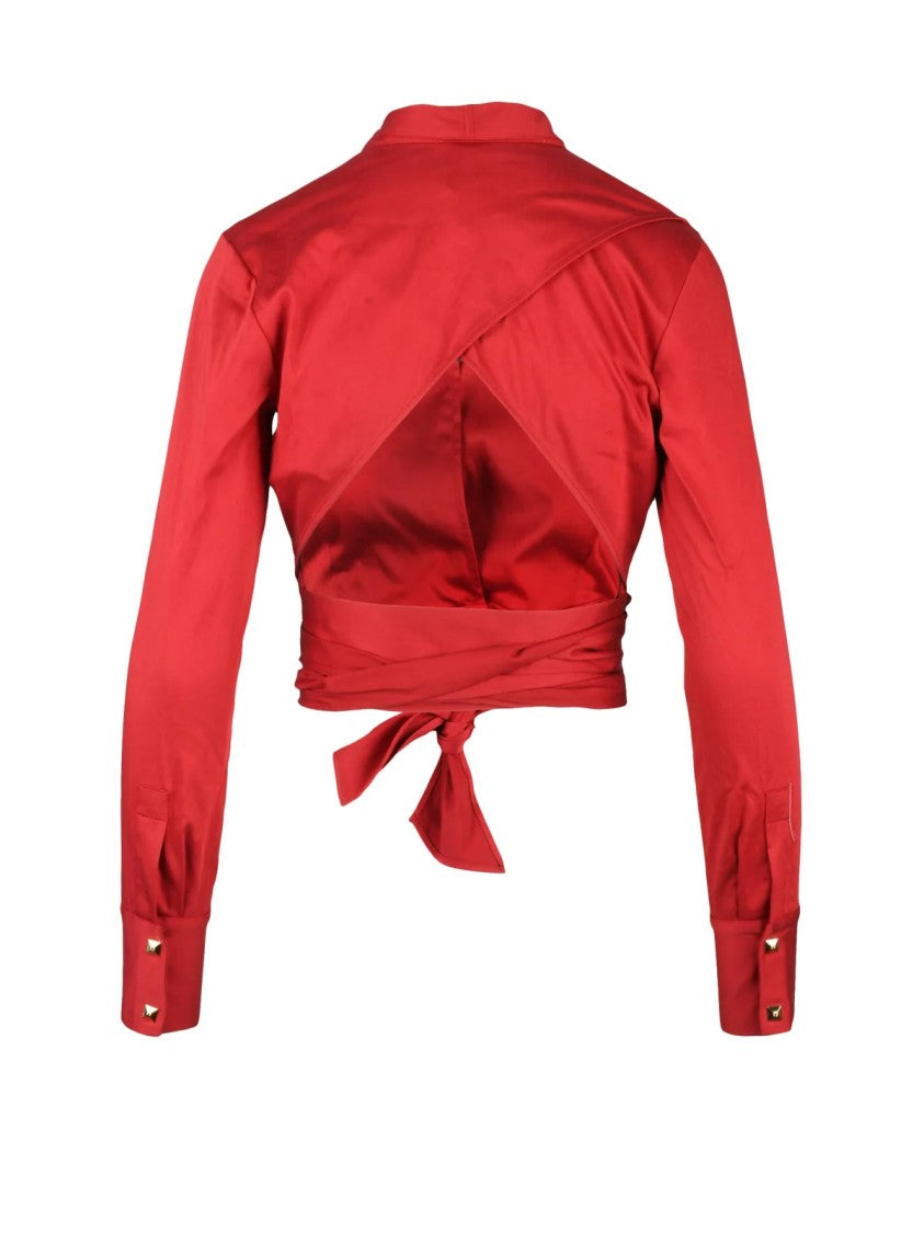 Elisabetta Franchi Red Lycra Elastane Cropped Shirt With Sash