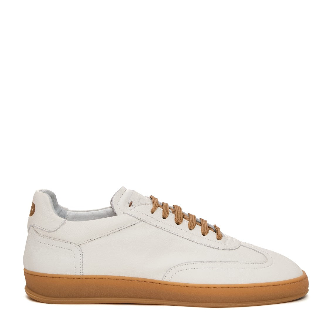 Soldini White Leather Sneakers With Tan Rubber Sole