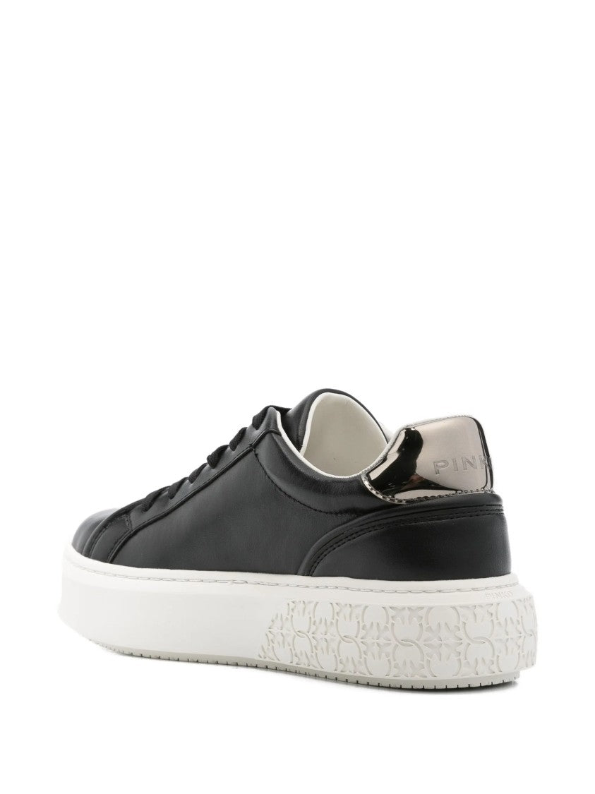 Pinko Black Yoko 06 Metallic-Logo Leather Sneakers