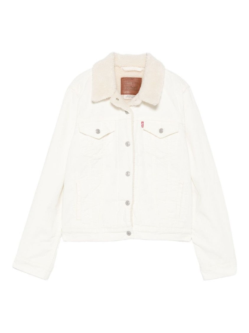 Levi's Cropped White Jacket With Plush Collar