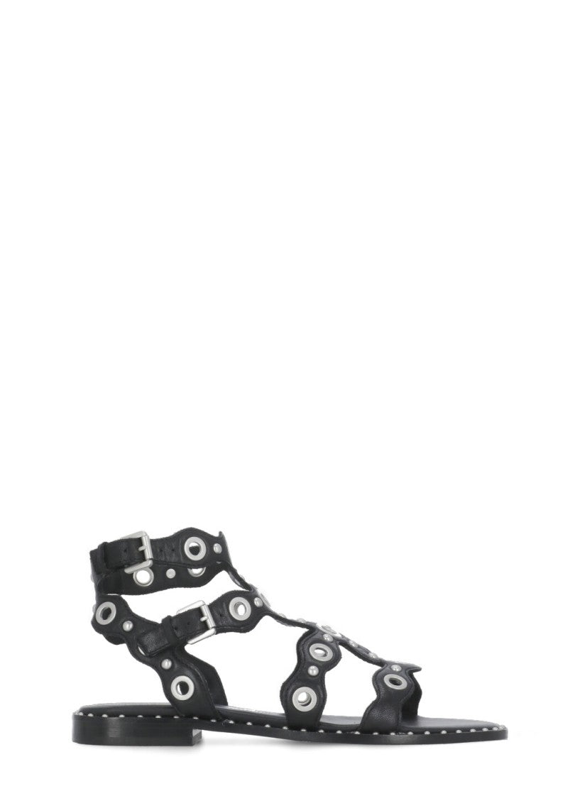Ash Black Leather Pop Up Sandals