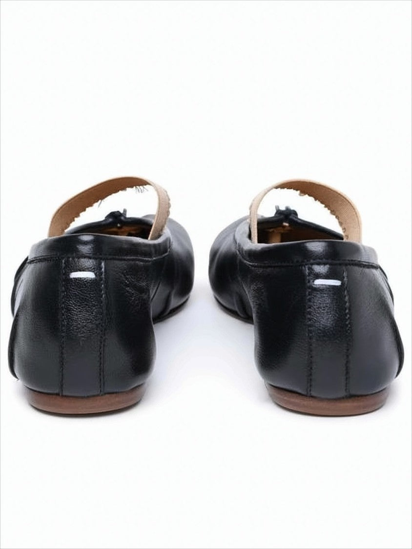 Maison Margiela Split-Toe Black Lambskin Flat Shoes With Bow Detail