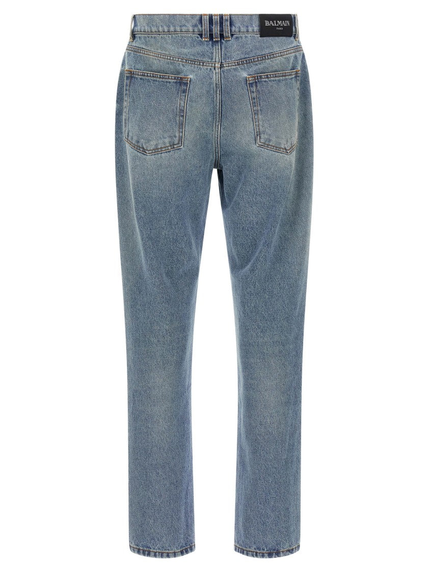 Balmain Stonewashed Cotton Denim Jeans