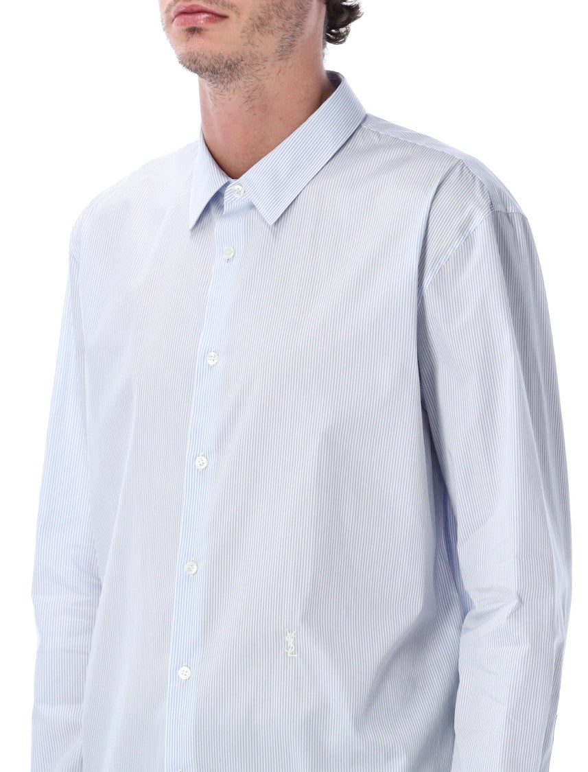 Saint Laurent Blue Striped Cotton Poplin Cassandre Shirt