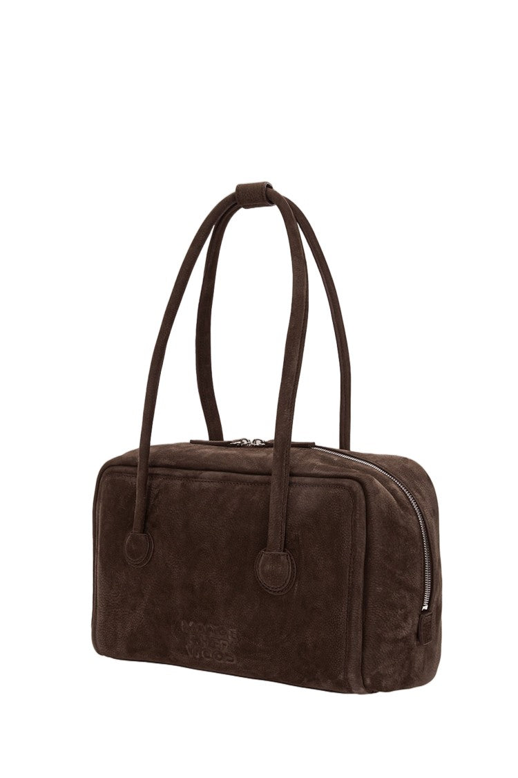 Margesherwood Structured Brown Boston Bag With Embossed Logo