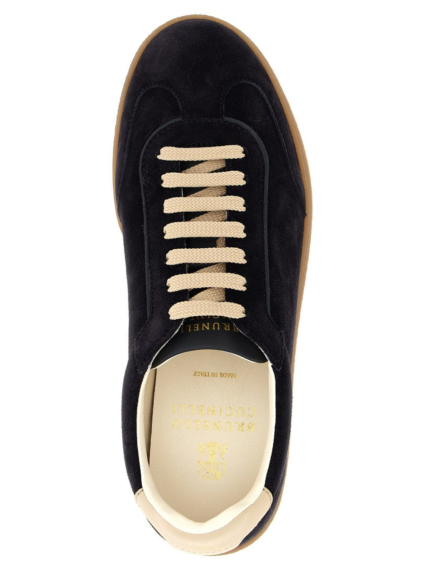 Brunello Cucinelli Washed Suede Sneakers With Contrast Leather Heel And Durable Latex Sole