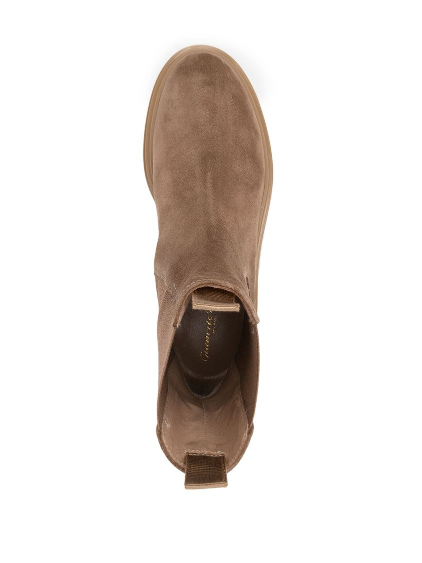 Gianvito Rossi Ankle-High Suede Boots With Elastic Sides And Rugged Sole