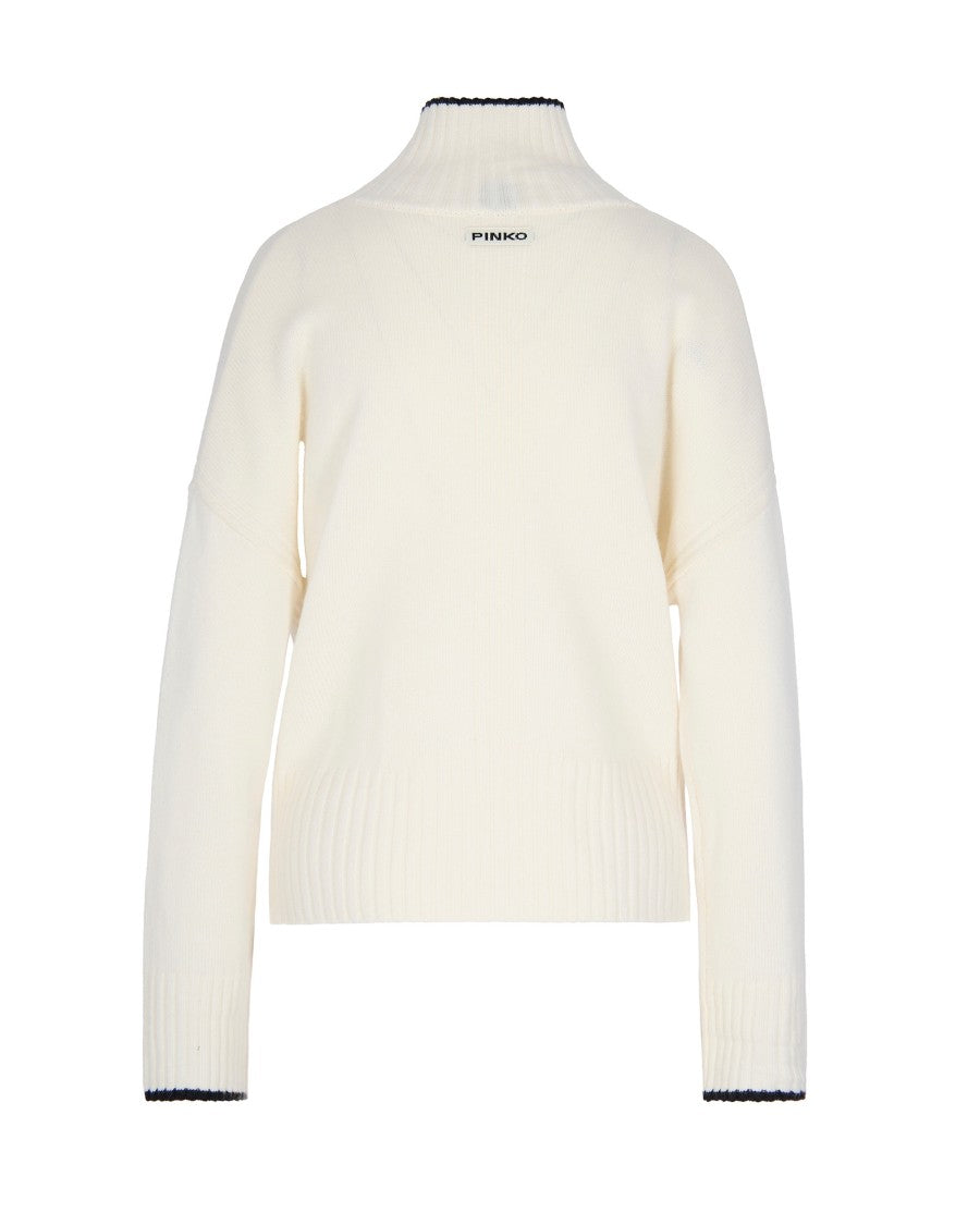 Pinko Dolcevita Falkland High-Neck Sweater With Ribbed Knit And Contrast Detailing