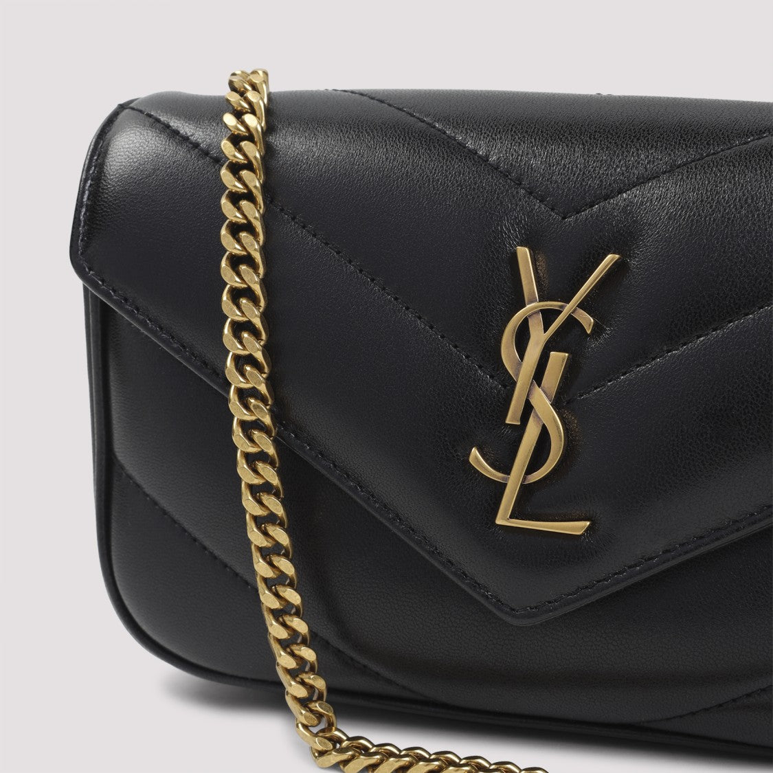 Saint Laurent Chevron-Quilted Black Lambskin Shoulder Bag With Logo Detail