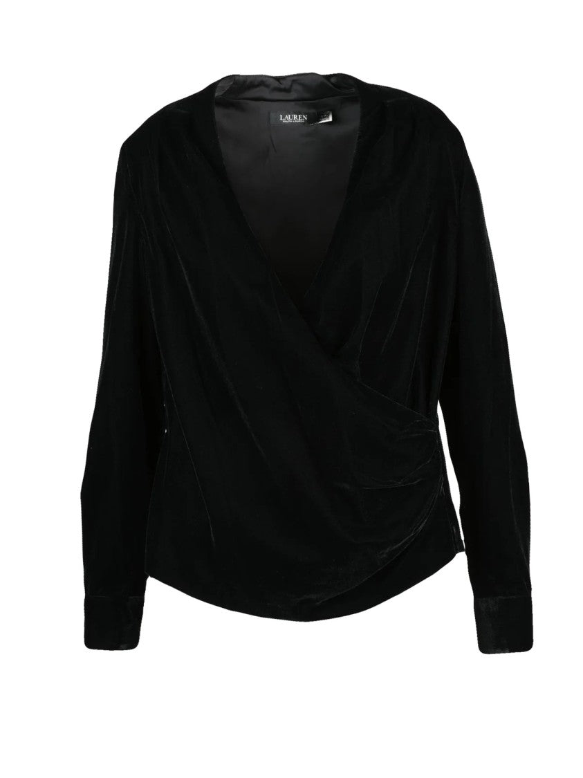 Lauren Ralph Lauren Black Polyester Wrap Velvet Blouse