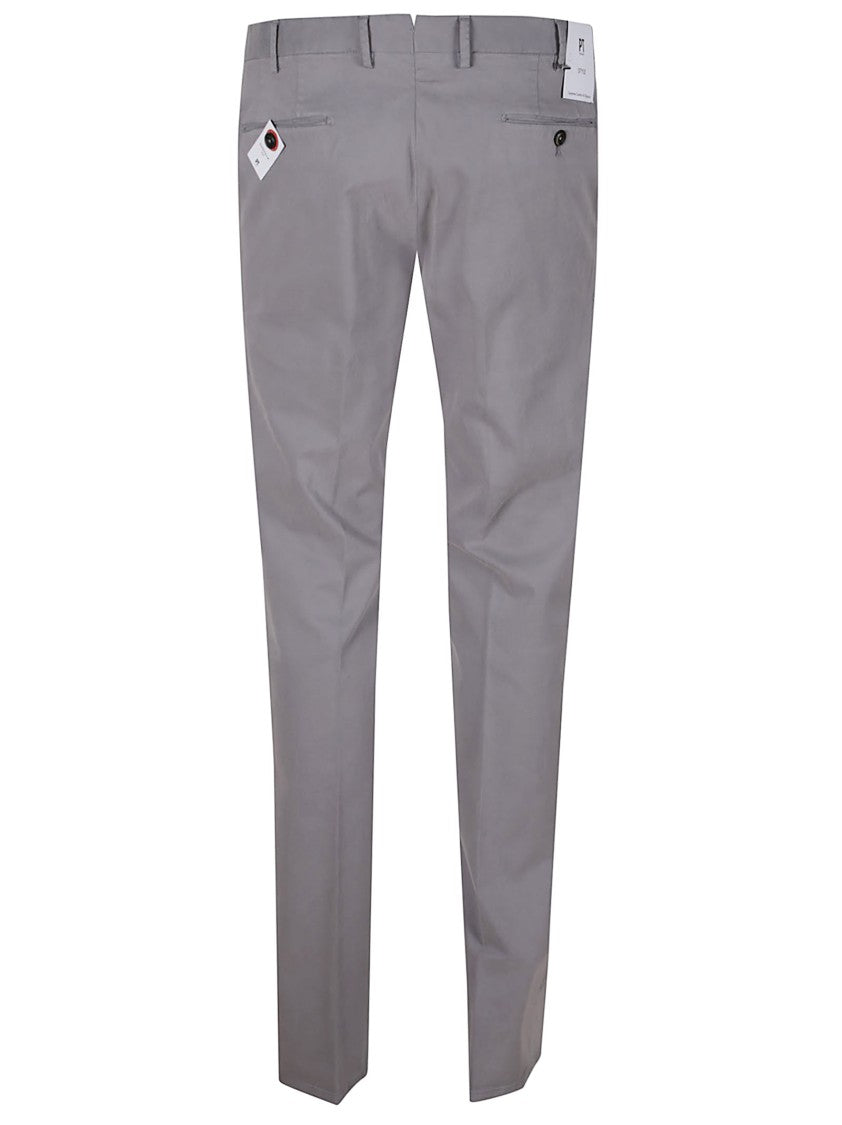 Pt Torino Slim Tailored Grey Trousers With Clean Front