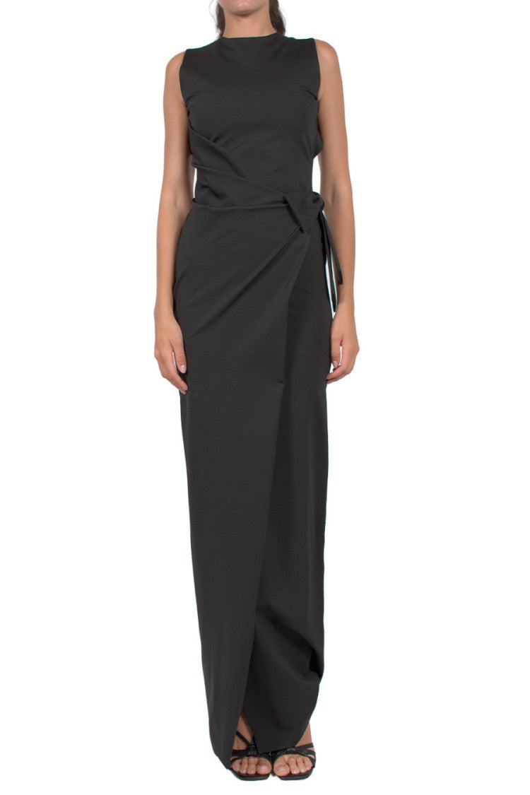Dsquared2 Black High-Neck Draped Wrap Viscose-Blend Maxi Dress