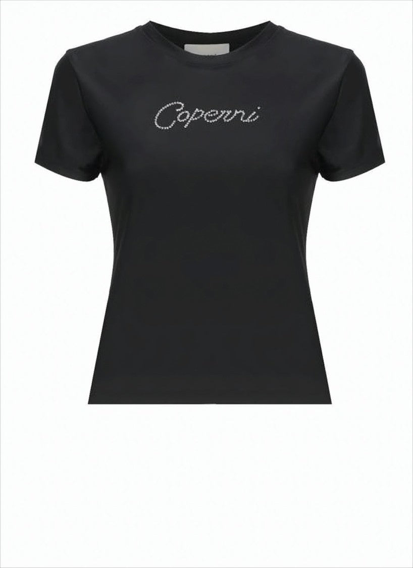 Coperni Fitted Black Short-Sleeve Top With Crystal-Embellished Logo