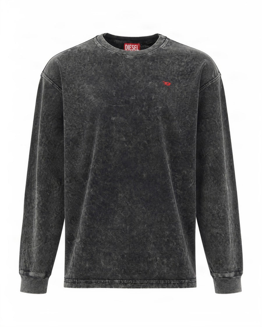 Diesel Faded Black Relaxed Fit Long-Sleeve Cotton T-Shirt