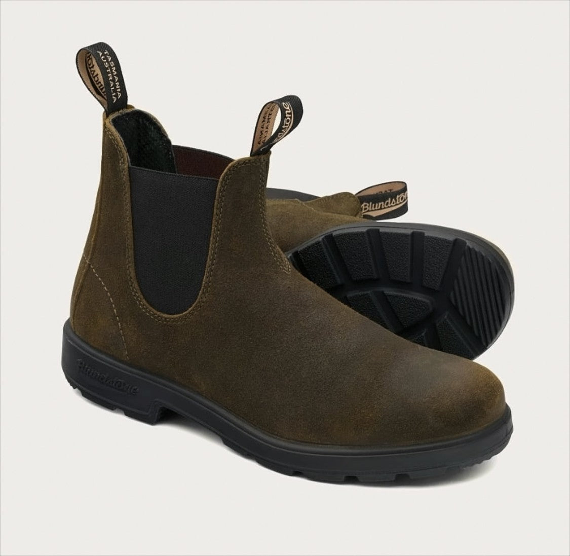 Blundstone Ankle-High Olive Boots With Waxed Suede