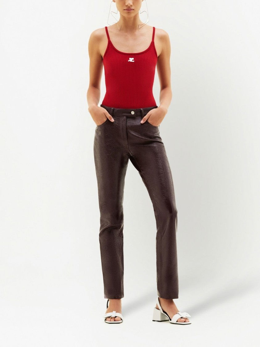 Courrèges Red Silk And Nylon Crew Neck Top