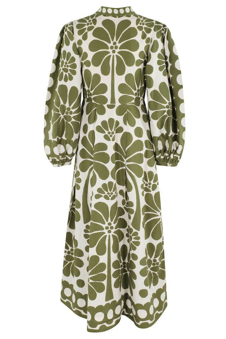 Farm Rio Green Palermo Deep V-Neck Rayon Maxi Dress