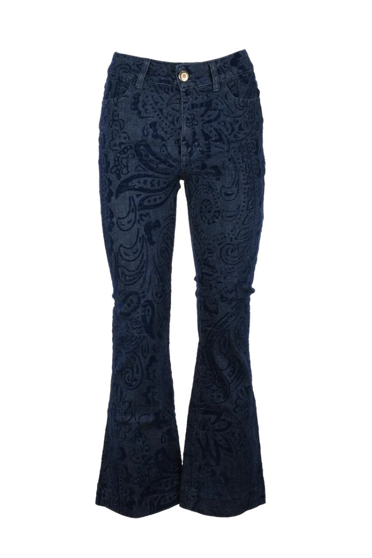 Shaft Paisley Blue Jeans With Flared Hem