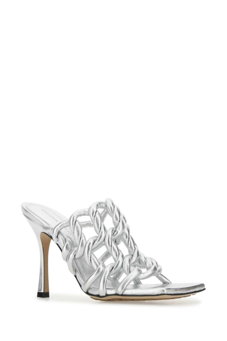 Bottega Veneta Silver Leather Stretch Mules