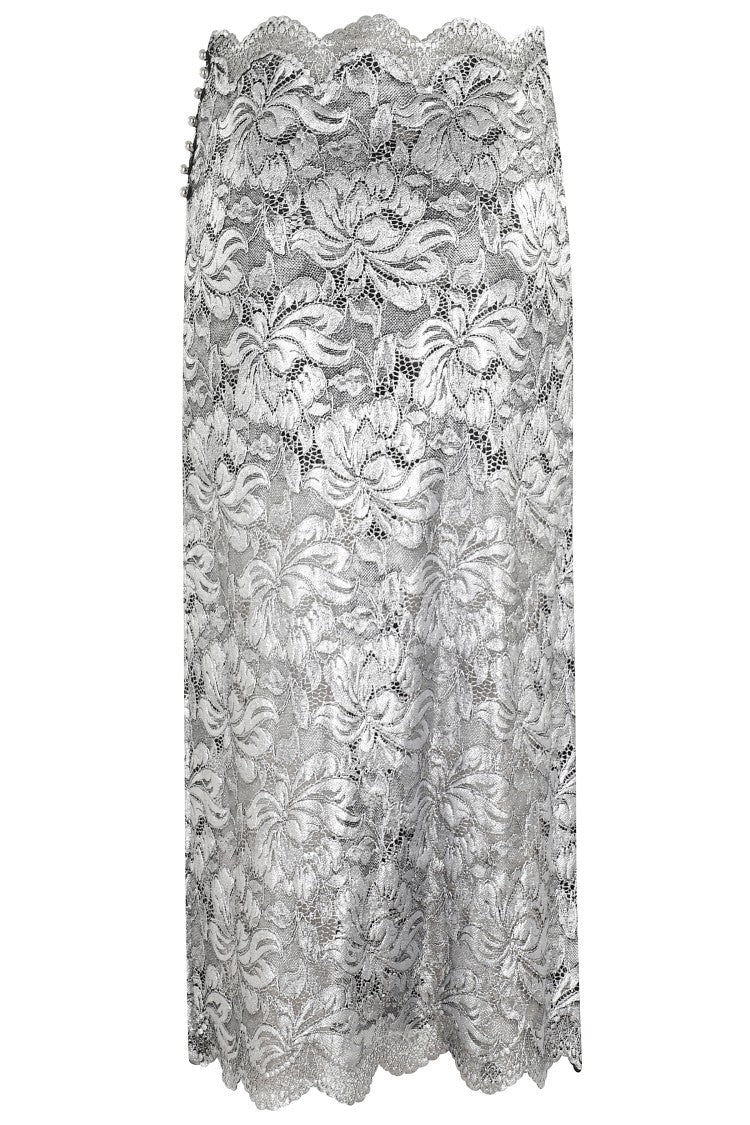 Rabanne Midi Skirt With Scalloped Waistline And Metallic Lace Fabric